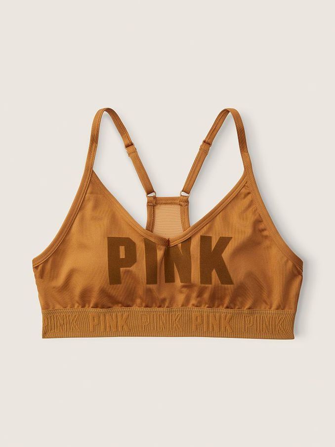 Warm Brown Flocked Logo Lightly Lined Low Impact Sports Bra (P95712) | €11