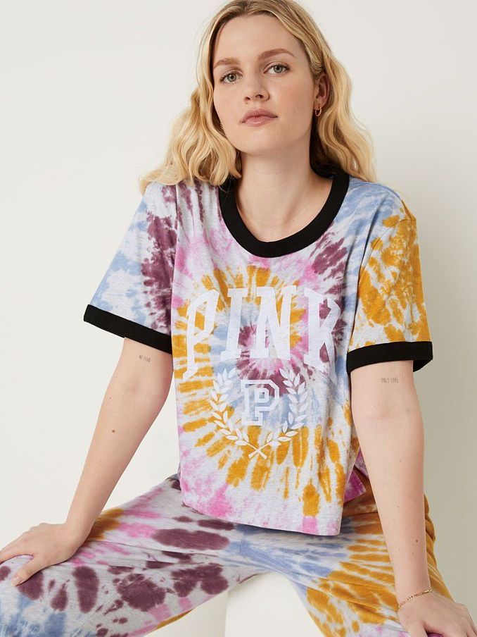 Tie Dye Blue Knit Cropped Ringer TShirt (P96286) | €11