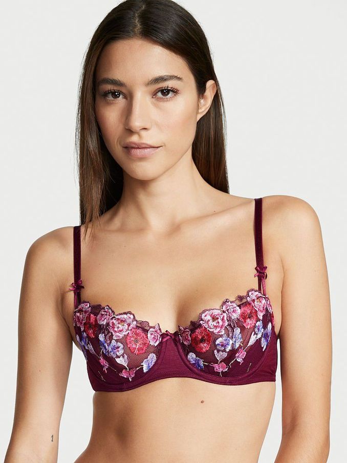 Burgundy Purple Embroidered Unlined Balcony Bra (P96294) | €17