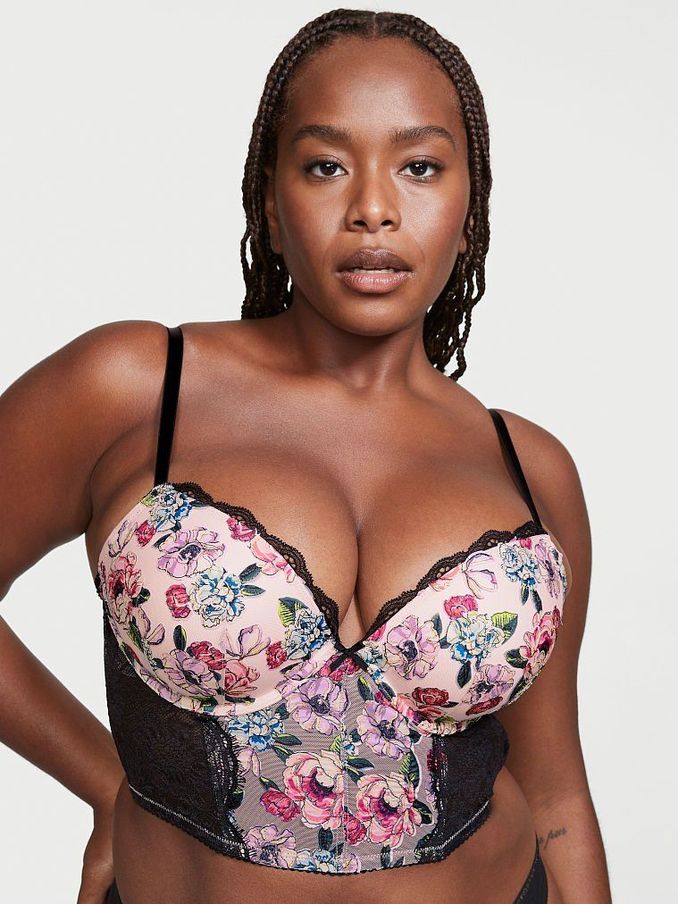 Purest Pink Floral Rose Embroidered Push Up Bra Top (Q01697) | €29