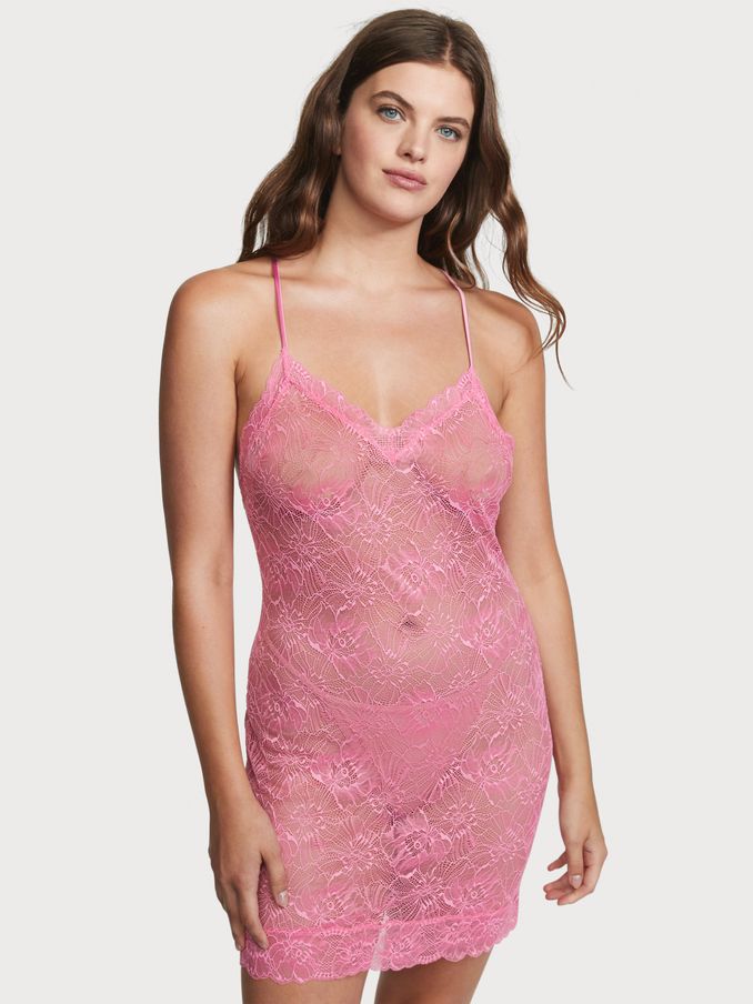 Dahlia Pink Lace Slip Dress (Q02698) | €34