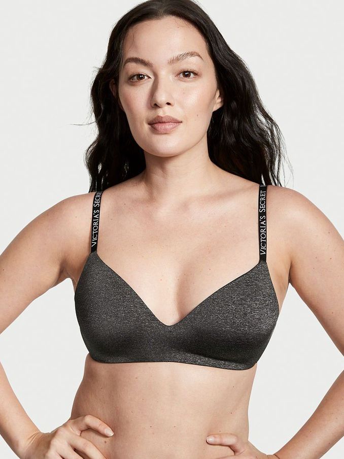Black Smooth Logo Strap Lightly Lined Non Wired T-Shirt Bra (Q02699) | €11