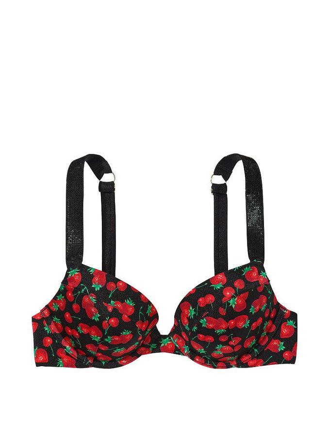 Black Mixed Berry Shine Strap Push Up Bikini Top (Q02908) | €33