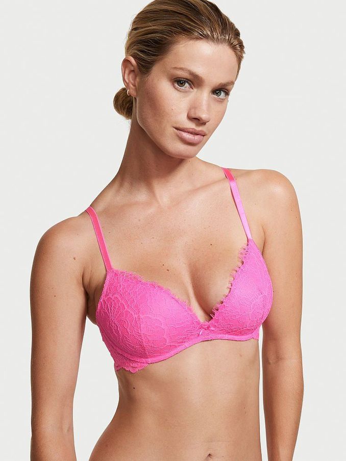 Neon Peony Pink Lace Lightly Lined Non Wired Bra (Q03495) | €22