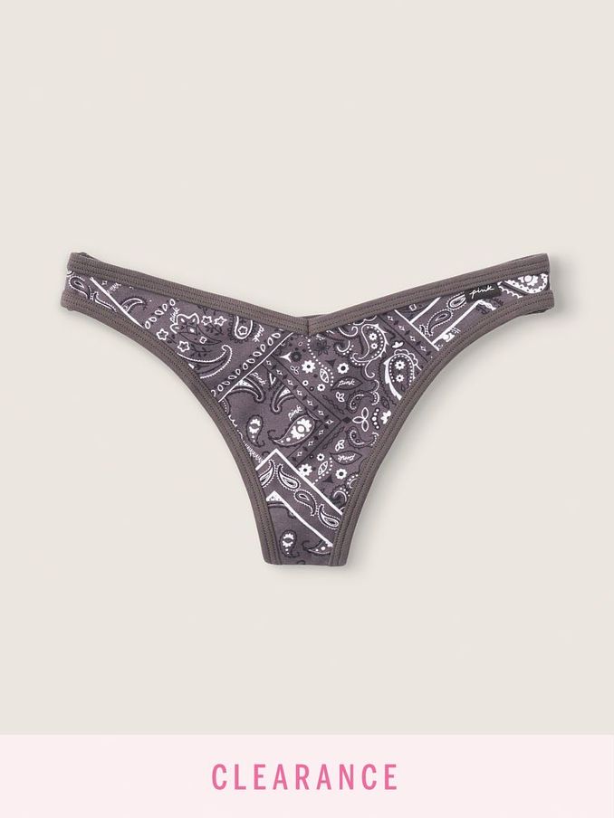 Dark Charcoal Grey Bandana Print Cotton Thong Panty (Q03507) | €3
