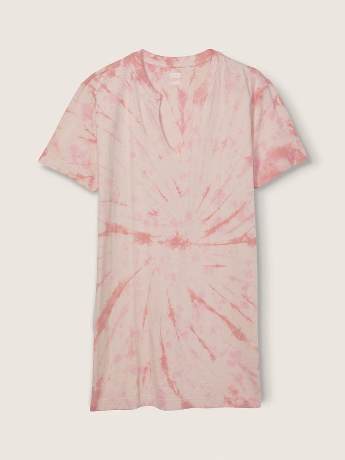 French Rose Pink Campus Notch Neck T-Shirt Dress (Q05202) | €11