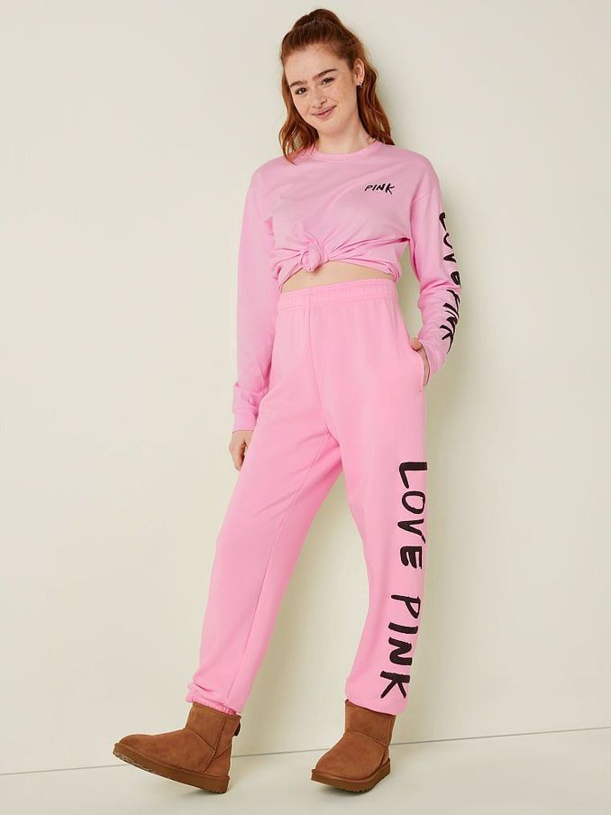 Pink Daisy With Brushed Logo Everyday Lounge Campus Pant (Q05244) | €11