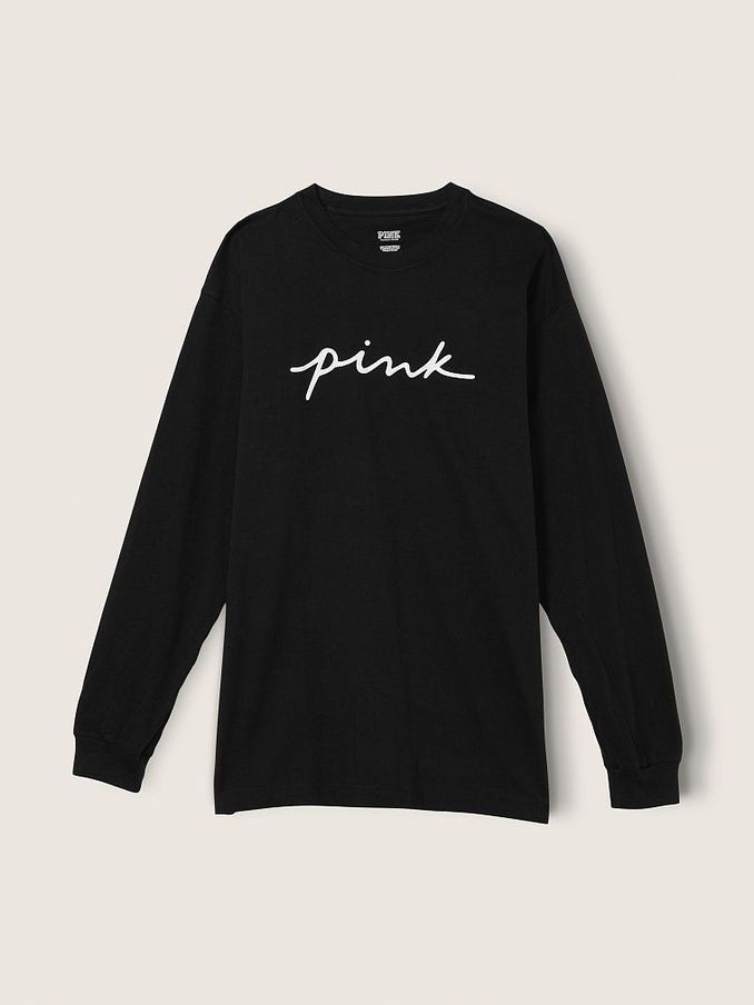 Pure Black Script Logo Campus Long Sleeve Tee (Q05255) | €20