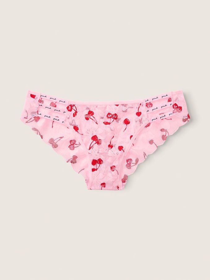 Pink Daisy Cherry VDay Strappy Lace Logo Cheeky Knickers (Q06599) | €4