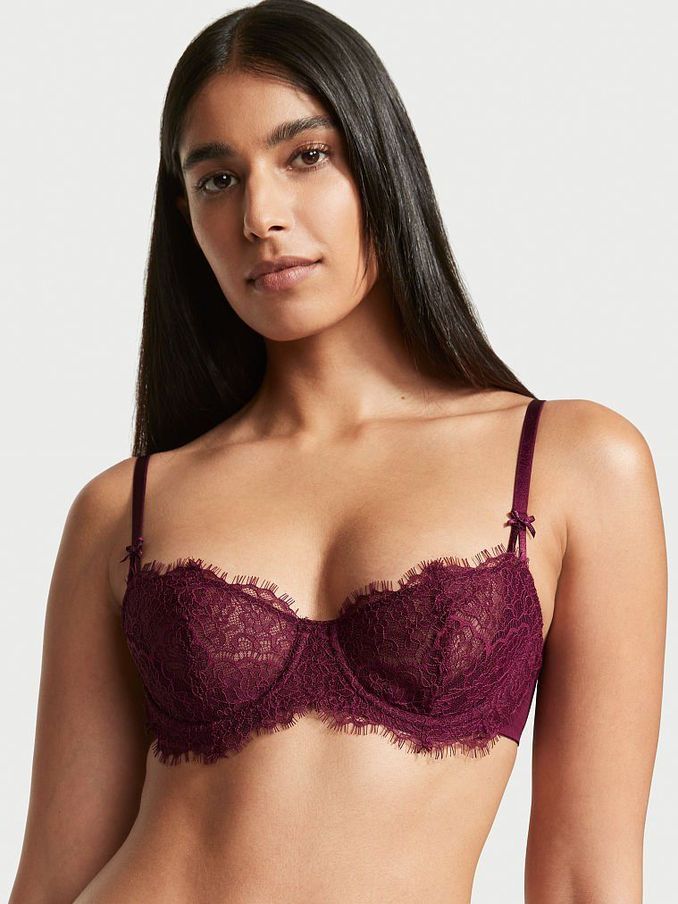 Burgundy Purple Lace Unlined Balcony Bra (Q07339) | €17