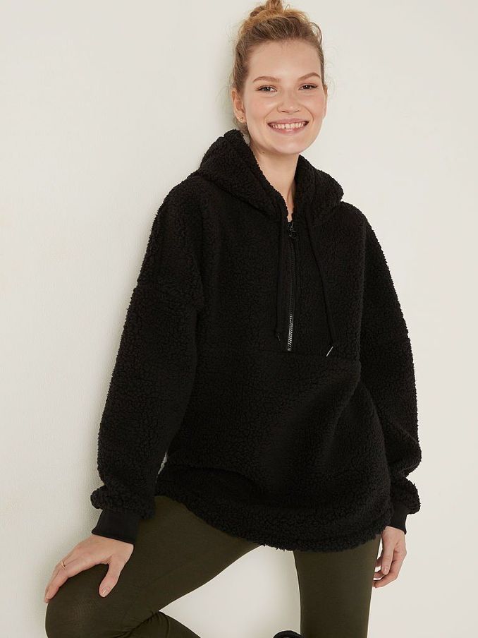 Pure Black Varsity Sherpa Half Zip Pullover (Q08070) | €11