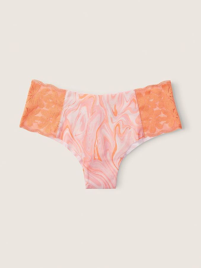 Peach Tint Marble Pink No Show Lace Trim Cheeky Knickers (Q09360) | €3