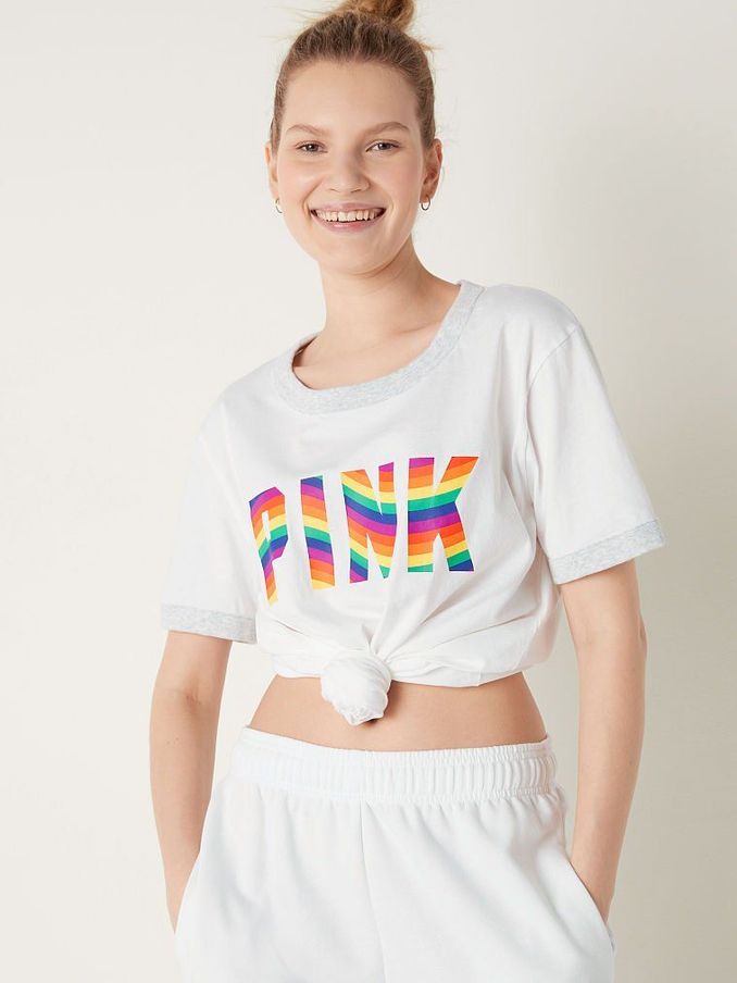 Optic White Rainbow Logo Campus Ringer Tee (Q09384) | €11