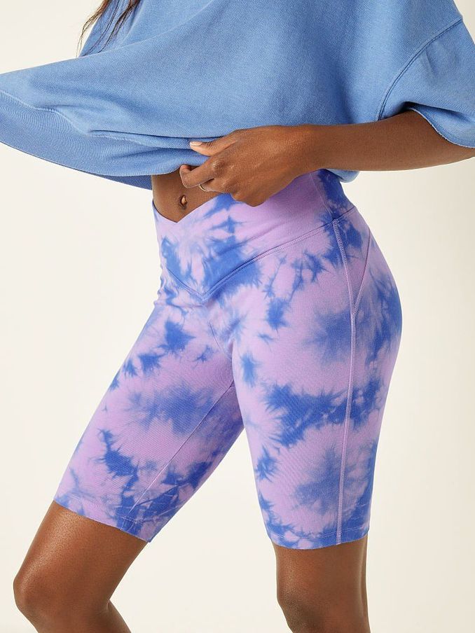 Purple Petal & Blue Tie Dye Cotton High Waist " V Crossover Bike Short (Q09432) | €13