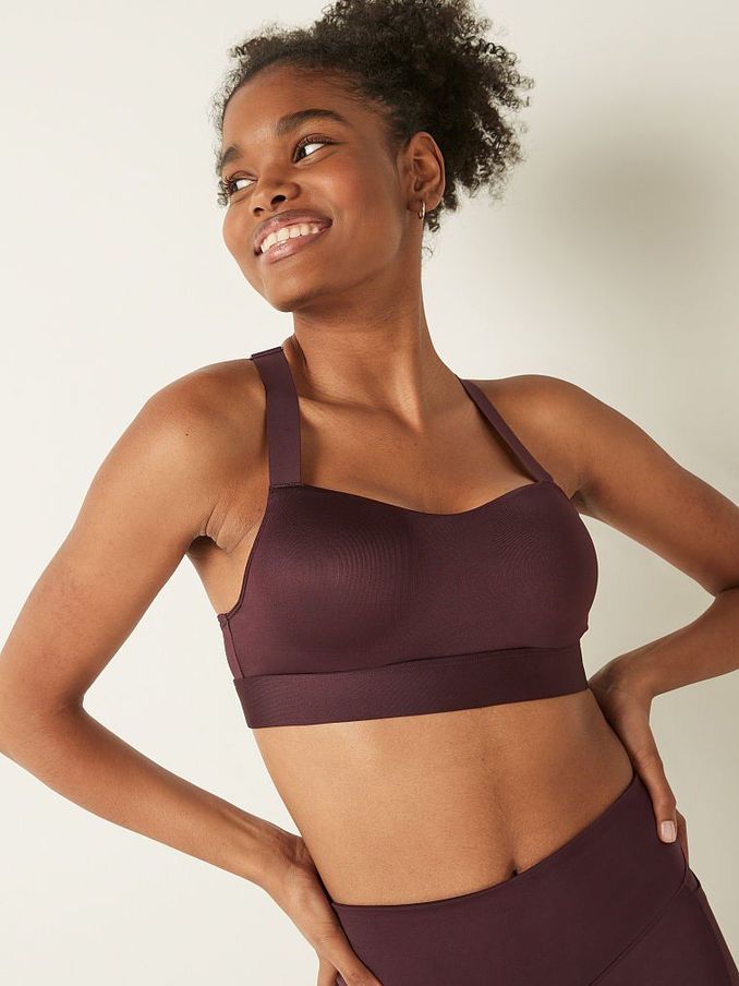 Burnt Umber Brown Medium Impact Push Up Sports Bra (Q09627) | €11
