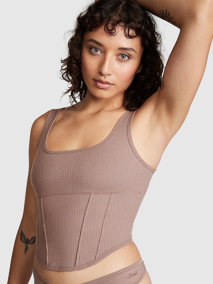 Iced Coffee Brown Cotton Corset Bralette (Q10743) | €11
