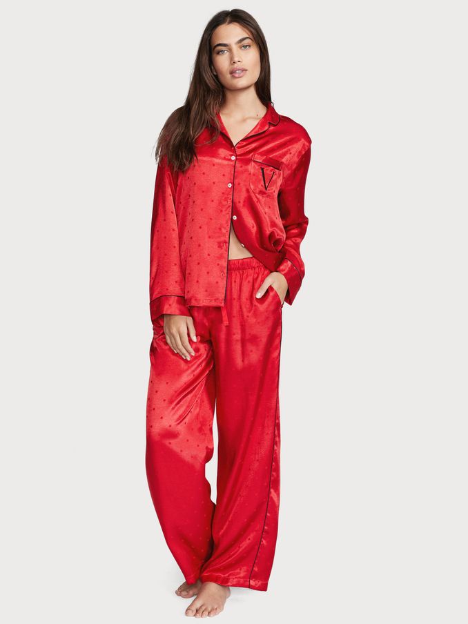 Lipstick Red Satin Long Pyjamas (Q11387) | €34