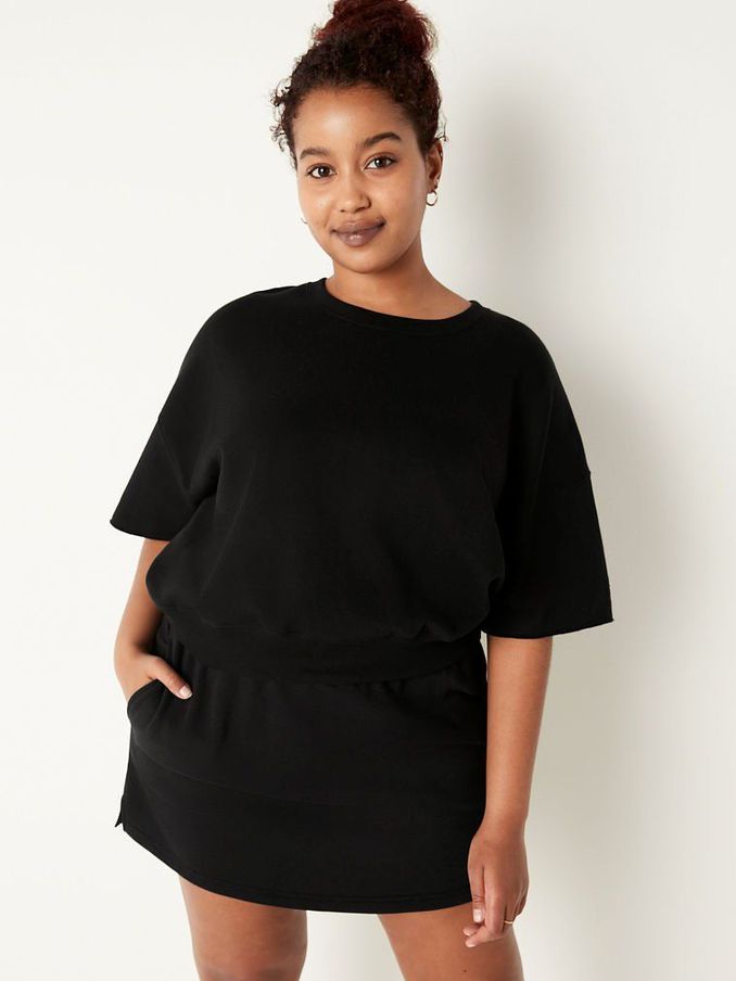 Pure Black Double Dye Short Sleeve Crop Crew Sweatshirt (Q11523) | €11