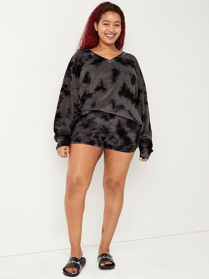 Pure Black Cloudy Tie Dye Beach Terry Varsity Short (Q11524) | €13