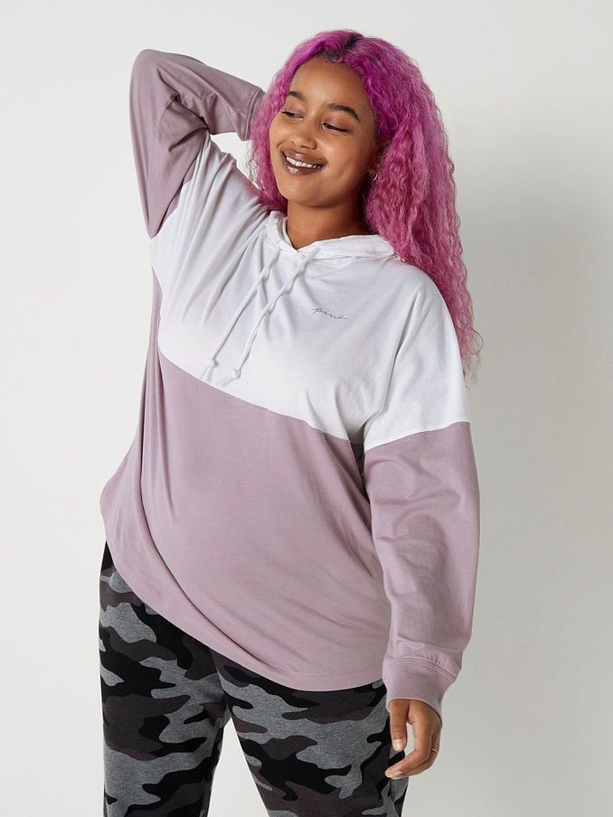 Dreamly Lilac/Optic White Colorblock Varsity Long Sleeve Pullover Tee (Q11889) | €11