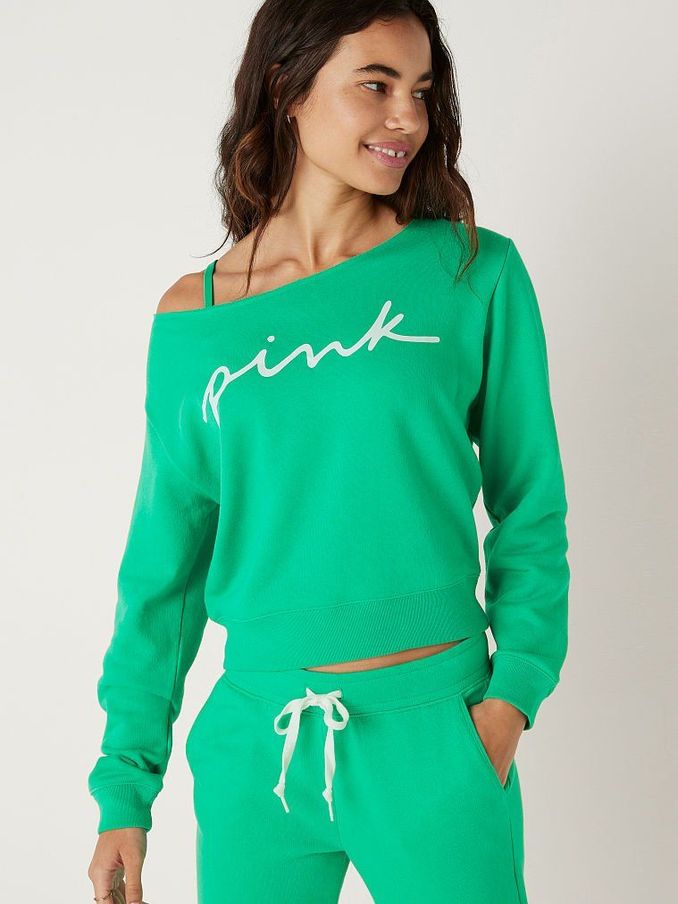 Electric Green Script Logo Fleece Cropped Sweatshirt (Q12667) | €22