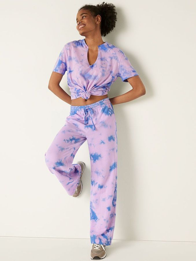 Purple Petal Cloudy Tie Dye High Waist Wide Leg Pant (Q13748) | €22
