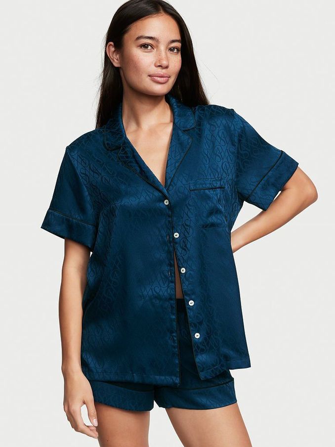Academy Blue Logo Satin Short Pyjamas (Q13767) | €34