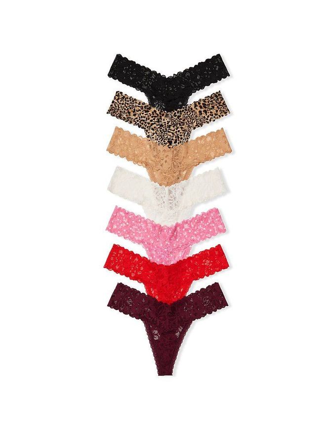 Black/Nude/Red/Pink/Leopard Thong 7 Pack Knickers (Q14974) | €40