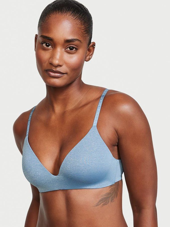 Faded Denim Blue Smooth Logo Strap Lightly Lined Non Wired T-Shirt Bra (Q15062) | €17