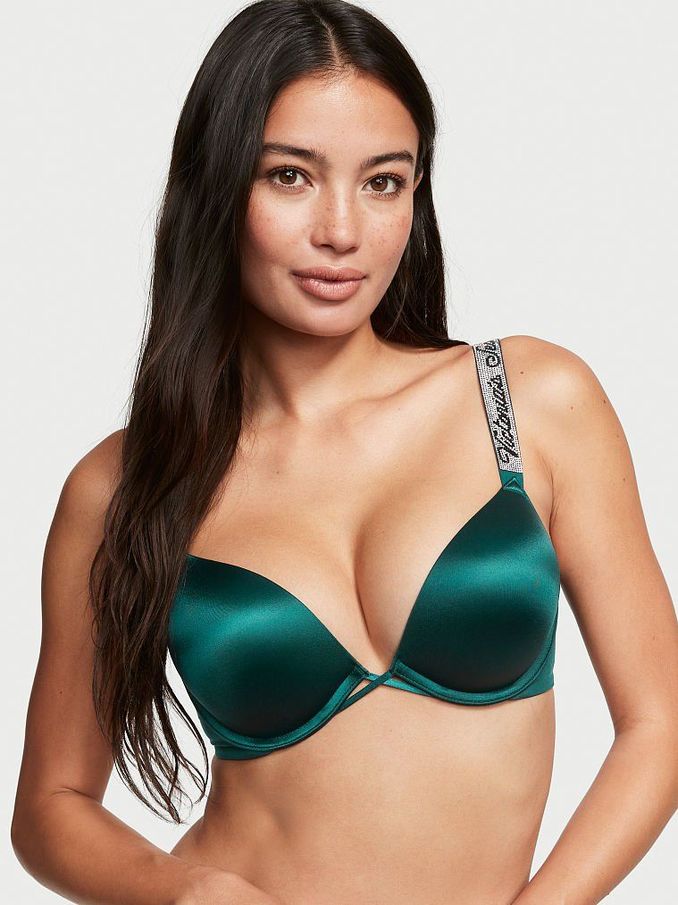 Black Ivy Green Smooth Shine Strap Add 2 Cups Push Up Bombshell Bra (Q15139) | €33