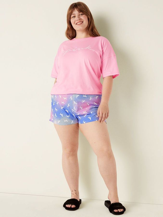 Pink Arttic Ice Blur Dogs Flannel Boxy Pajama Shorts (Q16054) | €11