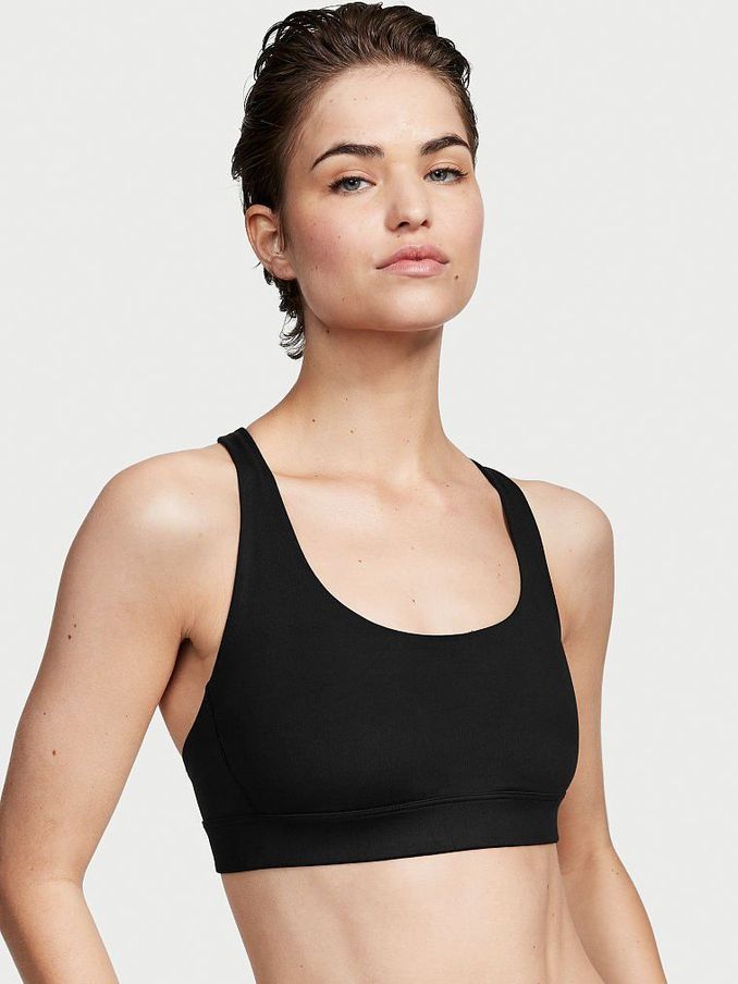 Black Smooth Strappy Back Non Wired Minimum Impact Sports Bra (Q16192) | €19