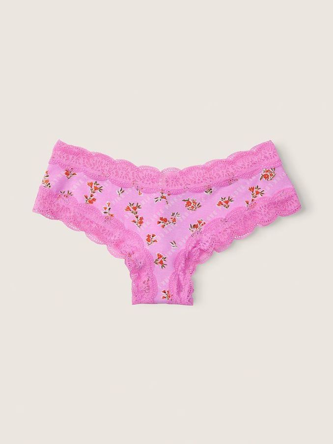 Pink Bloom Floral Logo Cotton Lace Trim Cheeky Knickers (Q19461) | €3