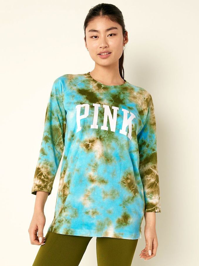 Blue Under Water Tie Dye Cotton / Sleeve Campus Baseball T-Shirt (Q19465) | €15