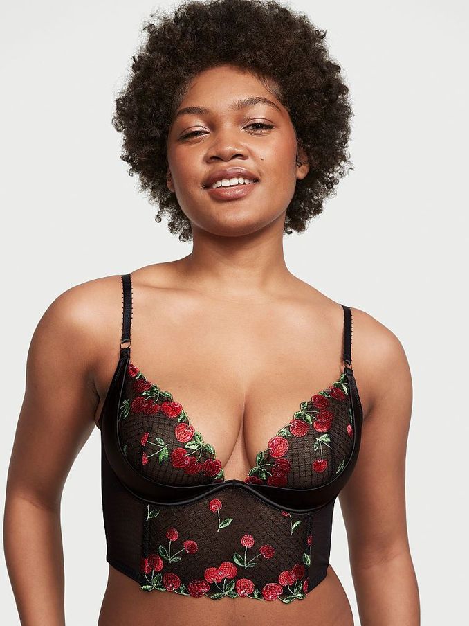 Cherry Black - Quarter Cup Embroidered Corset Bra Top