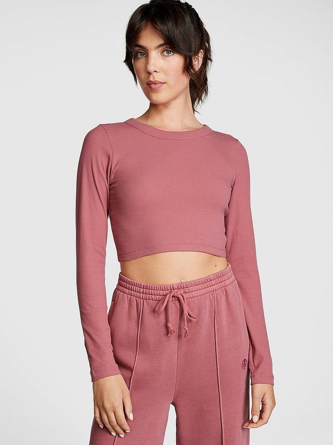 Soft Begonia Pink Long Sleeve Ribbed Crop Top (Q19778) | €11
