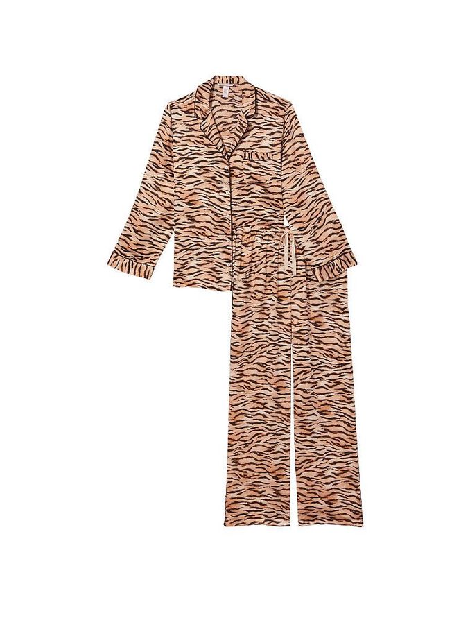 Nude Tiger Print Satin Long Pyjama Set (Q19826) | €22