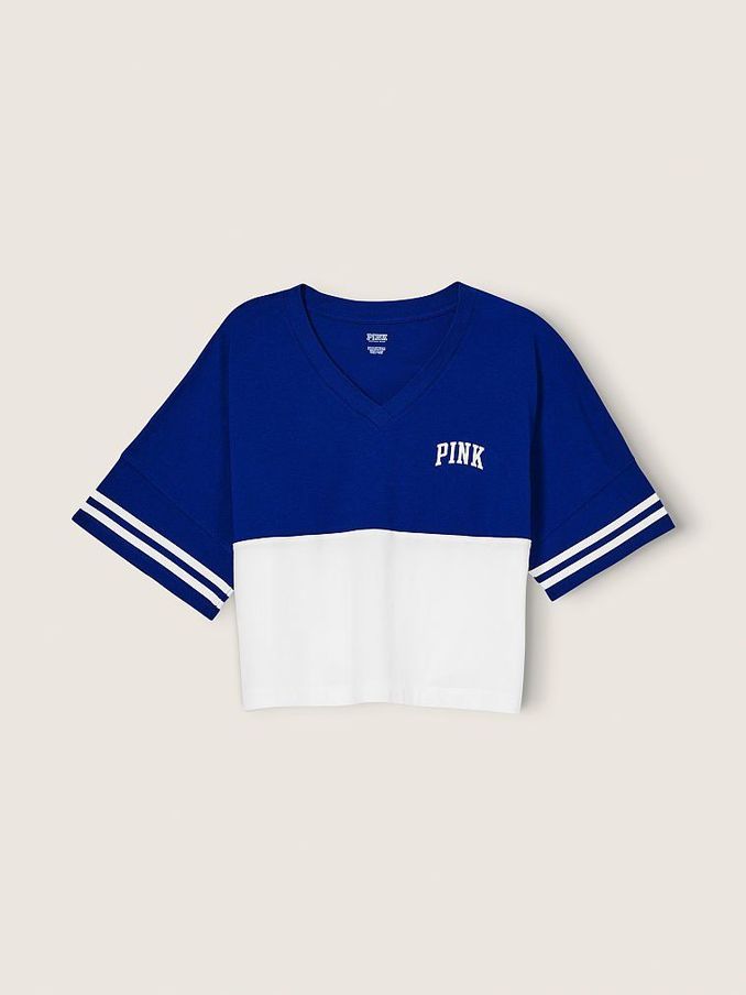 Beaming Blue Colorblock Cotton Oversized Crop Top (Q20414) | €11