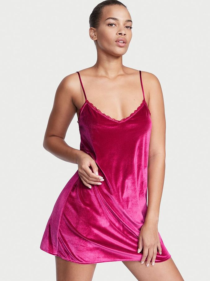 Claret Red Velvet V Neck Slip Dress (Q22006) | €9