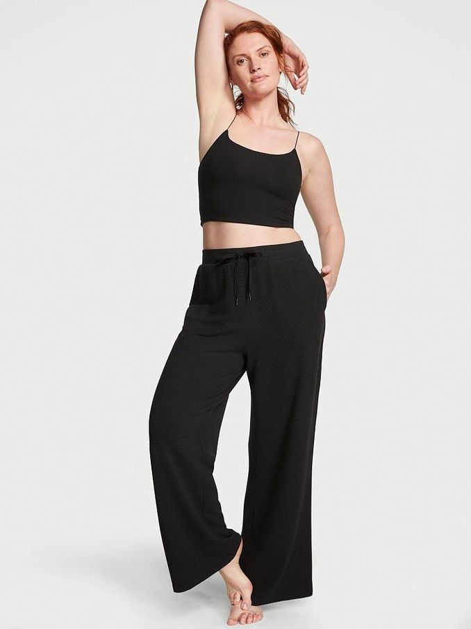Pure Black Double Knit Waffle Wide Leg Jogger (Q22696) | €25