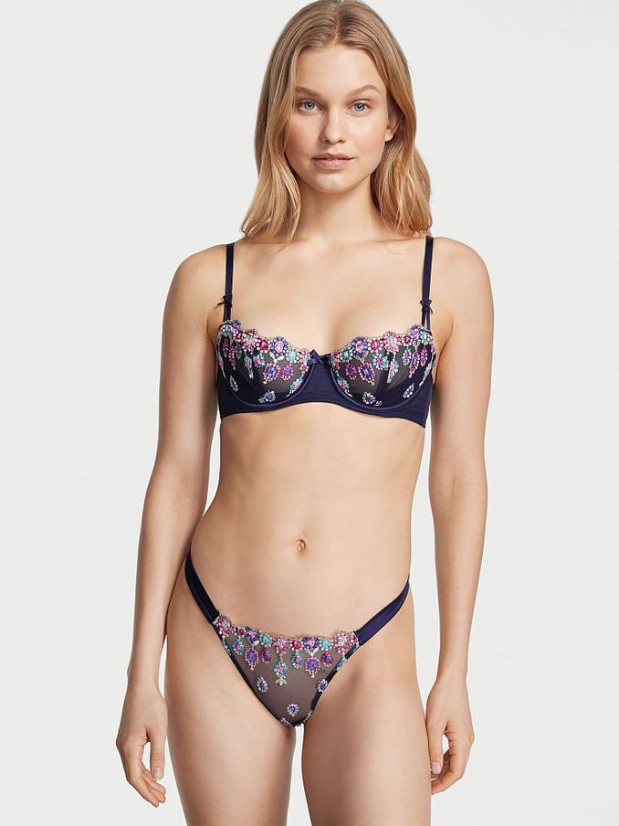 Noir Navy Blue Embroidered Unlined Balcony Bra (Q24344) | €17