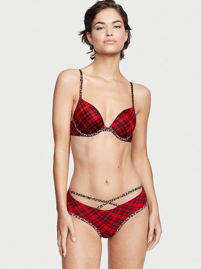 Lipstick Plaid Leopard Stretch Cotton Strappy Hipster Panty (Q24543) | €3