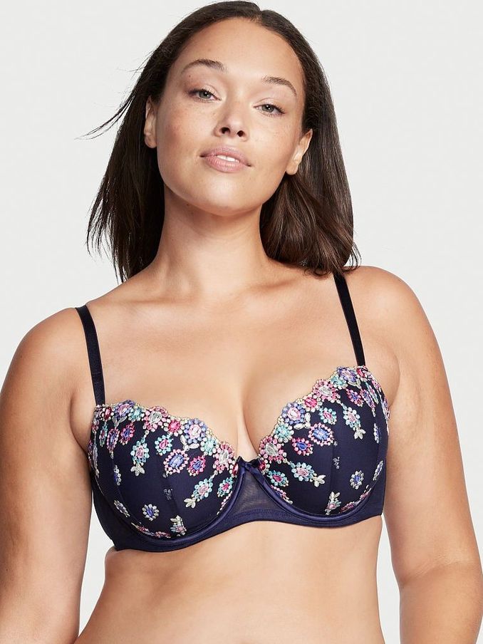 Noir Navy Embroidery Blue Embroidered Lightly Lined Demi Bra (Q24548) | €22