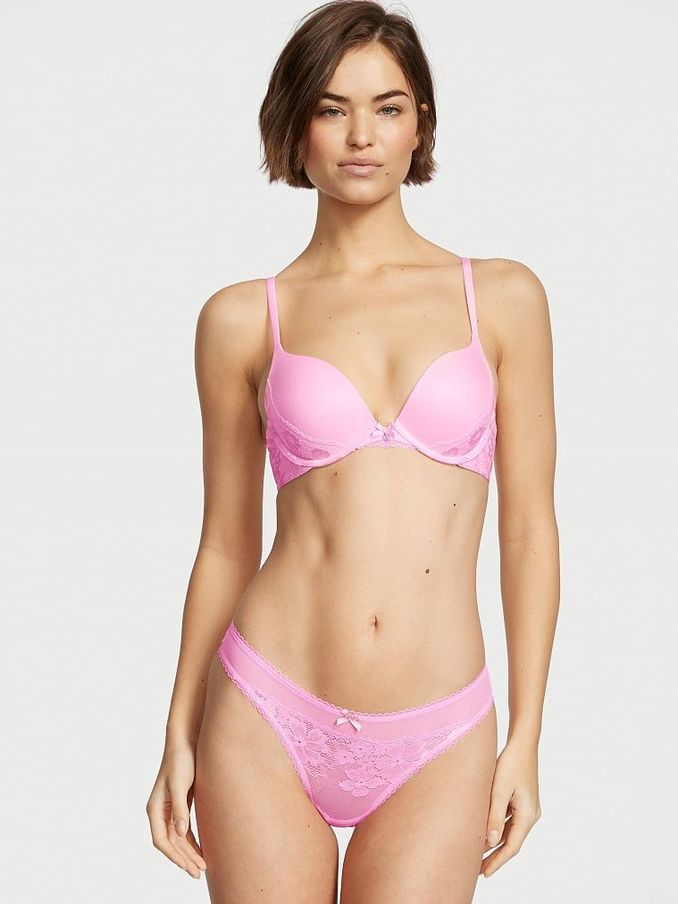 Chiffon Pink Lace Thong Knickers (Q27222) | €7