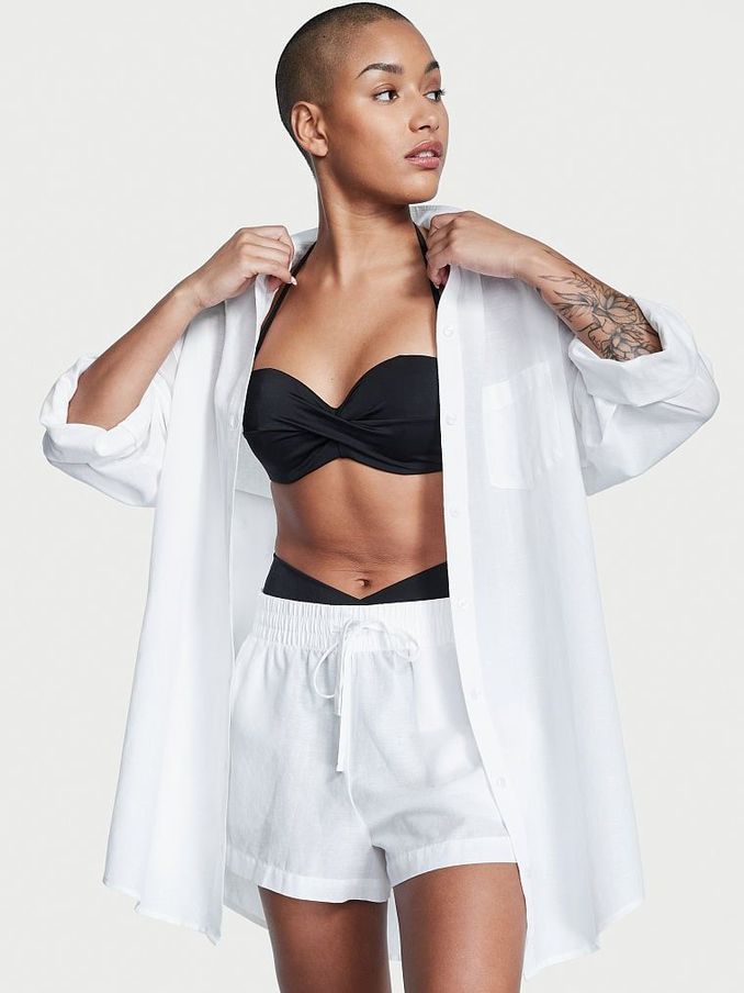 White Oversized Linen Shirt Cover Up (Q27919) | €27