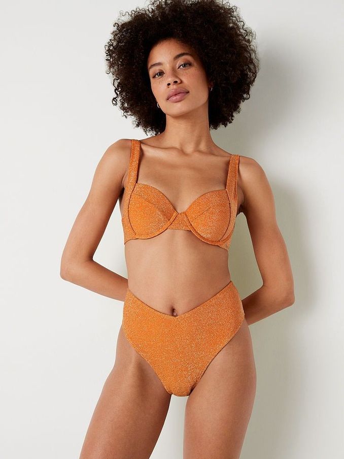 Tangelo Orange Brazilian Shimmer High Waist Cheeky Bikini Bottom (Q30519) | €22