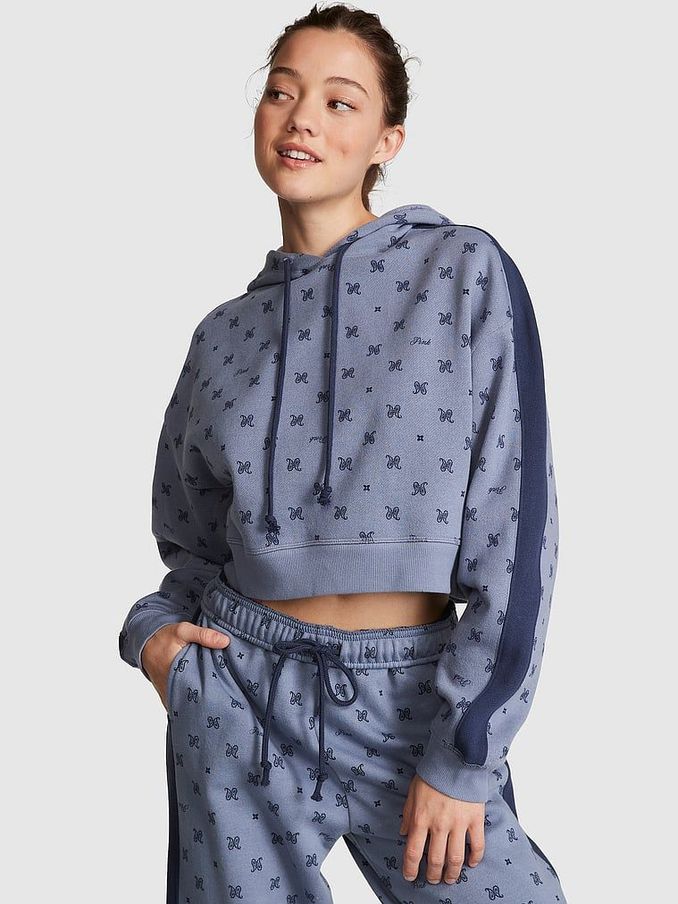 Dusty Iris Blue Print Fleece Hoodie (Q31228) | €17