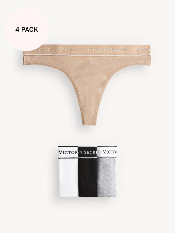 Black/White/Grey/Nude Thong Logo 4 Pack Knickers (Q31606) | €22.50