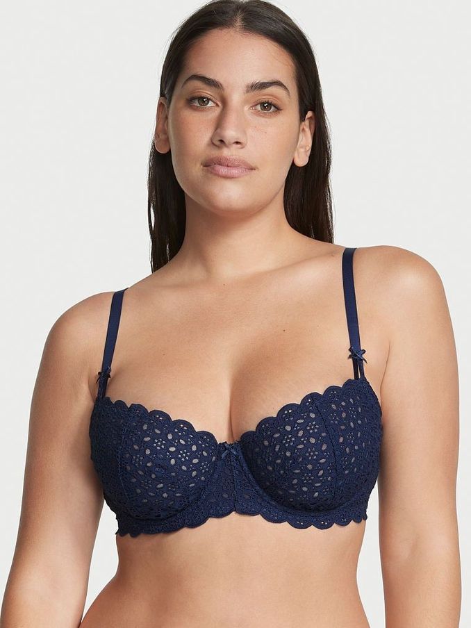 Ensign Blue Unlined Balcony Broderie Scalloped Trim Bra (Q31811) | €31