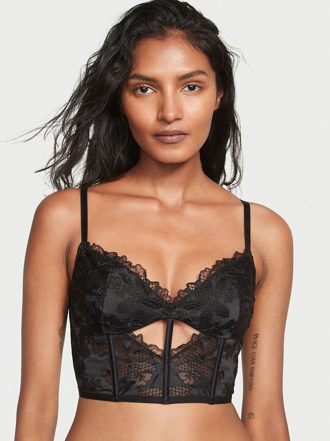 Black Satin Fishnet Unlined Bra Top (Q34977) | €43